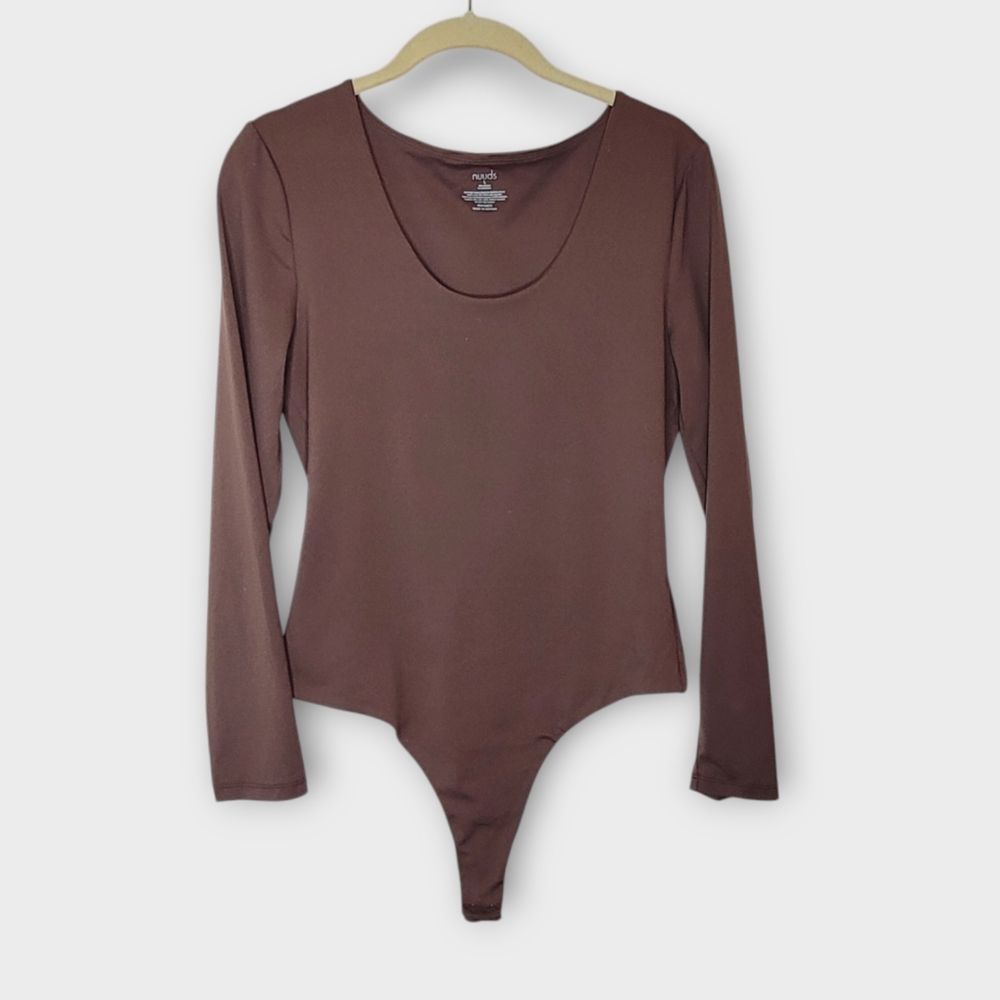 Nuuds Long Sleeve Scoopneck Bodysuit L Brown